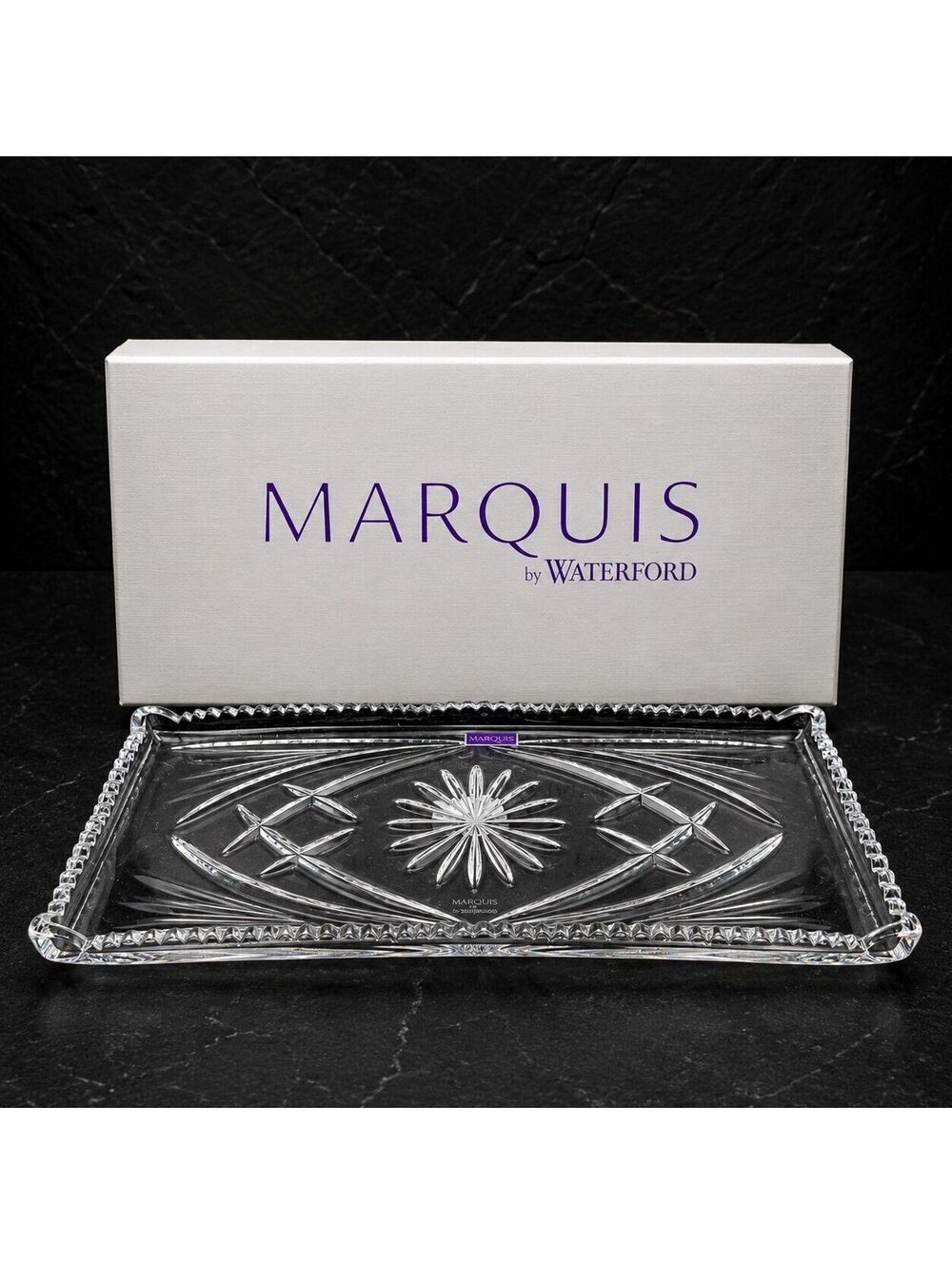 Vintage Large Marquis by Waterford Crystal Rectangular Serving Tray 12.5" w Box